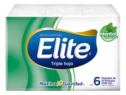 Elite Pañuelo Mentolado Triple Hoja 6 Paq. De 10 Unid C/u