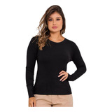 Blusa Feminina Manga Longa Lisa Gola Redonda Moda Slim