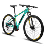 Bicicleta Aro 29 Gts Feel Aluminio 27v Freio Hidráulico Cor Verde Agua/preto/amarelo Tamanho Do Quadro 17