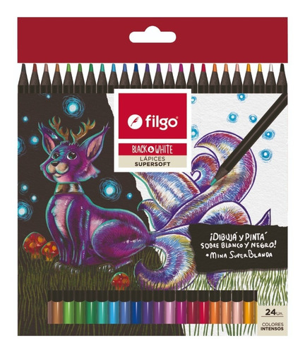 Lapices De Color Filgo Black & White Supersoft X 24 Colores