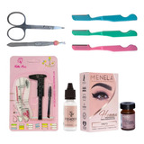 Kit Henna Menela Sobrancelha Pincel Navalha Pinça Tesoura Cor Preto