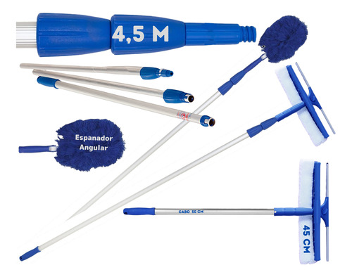 Kit Nº30 Cabo Extensor4,5m+ Limpa Vidro Rodo 45cm+ Espanador