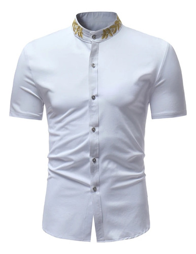 Camisa Bordada Dourada Masculina, Estames, Camisas Compridas