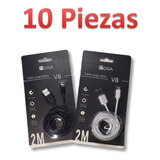 Lote 10pz Cable 2mts V8 Microusb Android Datos Carga Rápida