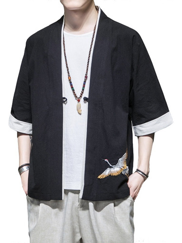 Cárdigan Hombre Kimono Samurai Streetwear Yukata Shirt Haori