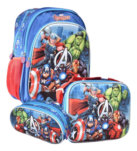 Combo Maleta +lonchera +cartuchera Personaje 3d Avengers