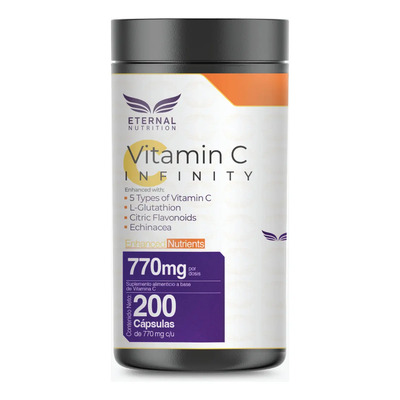 VITAMIN C INFINTIY GLUTATION 200 capsulas (770mg por porcion) Complejo de Vitamina C con Glutation, Zinc y Flavonoides, by Eternal Nutrition | Meses sin interés