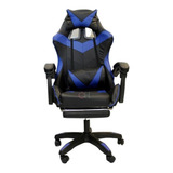 Silla Gamer Negro - Azul Con Masajeador Lumbar Y Reposa Pie