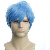 Peluca Disfraz Anime Para Hombre Azul Corto Esponjoso Lacio