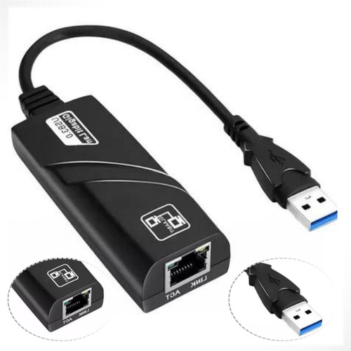 Adaptador Ethernet Usb 3.0 Rede Gigabit Rj45 10/100/1000cabo