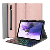 Funda + Teclado Iluminado Para Samsung Tab S7 Fe 12.4 Rosa