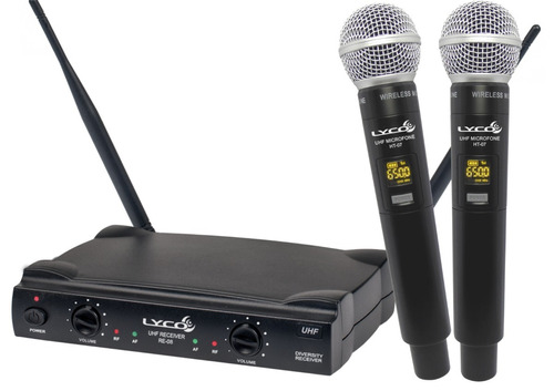 Microfone Sem Fio Duplo De Mão Uhf Lyco Uh08mm Profissional
