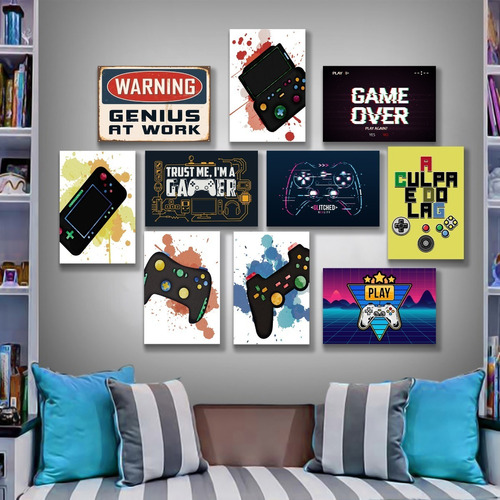 Kit 10 Placas Decorativas Quadros Mdf Gamer Video Games Nerd