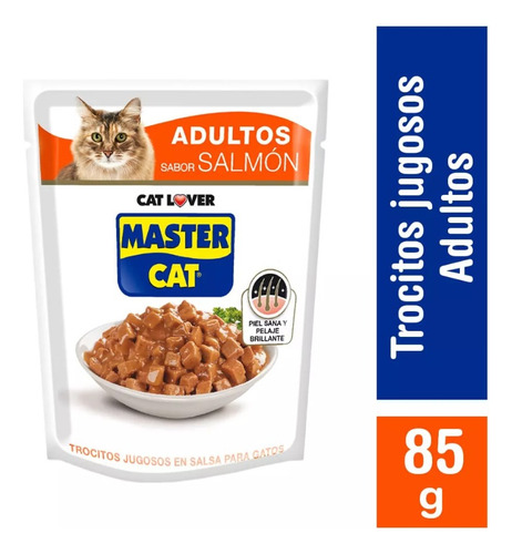 Alimento Húmedo Gato Master Cat Trocitos Jugosos Salmón 85 G