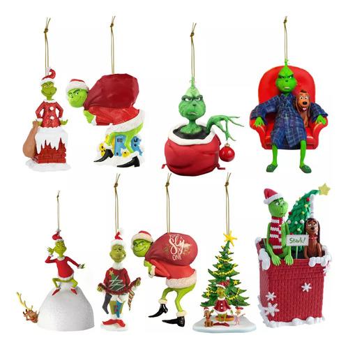 Adorno Navideño De El Grinch, 9 Piezas, Adornos Para Árboles