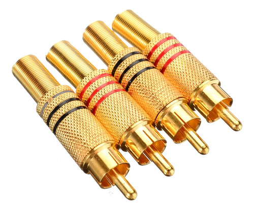 100x Plug Rca Dourado Macho Metalico Pt / Vm (50 Pares)