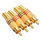 100x Plug Rca Dourado Macho Metalico Pt / Vm (50 Pares)