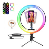 Ring Light Led 8 Pol Mj20 Rgb 25w 20cm Usb Tripé E Suporte