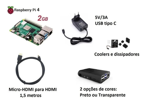 Kit Raspberry Pi4 2gb+case+cooler,cabo Hdmi+fonte+16gb