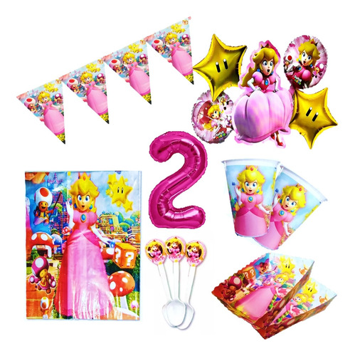 Kit De Decoracion Princesa Peach Mario Bros + Bouquet X12