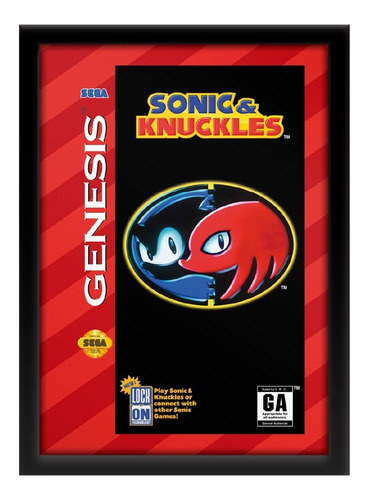 Quadro Retro Sonic & Knuckles Americano  Genesis  33x45 Cm
