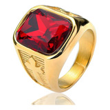 Anillo Cuadrado De Piedra De Cristal Rojo Para Hombre Con Se