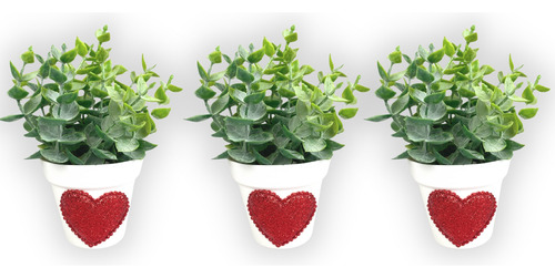 3 Mini Vasos + Suculentas Artificiais Plantinhas Verdes W9x