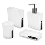 Set Baño Blanco Acrilico 4pz Jabonera Vaso Cepillo Dispenser