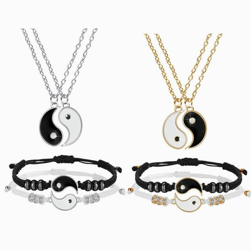 Set 2 Pulseras Pareja De Yin Yang +2 Collar, Amor Eterno