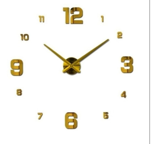 Reloj Pared 3d Numeros Dorado Diseño Moderno 100x100cm