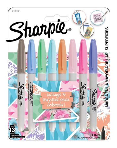 Marcadores Sharpie Permanente Colores Pastel X8 + 5 Tarjetas