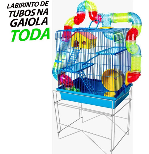 Gaiola Hamster 3 Andares C/ Suporte Labirinto Tubo Extra