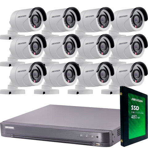 Kit Seguridad Hikvision 1080 Dvr 16 + 12 Camaras 2 Mp + 1tb