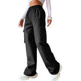 Pantalones Cargo Con Bolsillo De Cintura Alta For Mujer J
