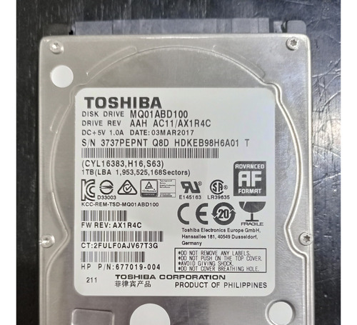 Disco Rigido Toshiba Notebook 1tb Sata Iii Funcionando Ok!!!