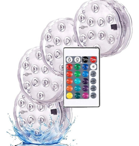 Pack 4 Luces Para Piscina Sumergibles 16 Colores Control
