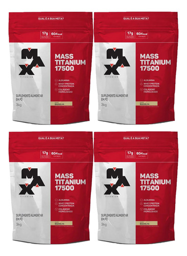 Kit 4 Mass Titanium - 17500 3kg Baunilha - Max Titanium