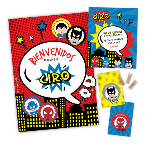 Kit Imprimible Superheroes Personalizado Completo Rojo Azul