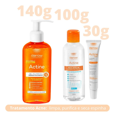 Kit Actine Darrow Sabonete 140 + Água Micelar + Gel Secativo