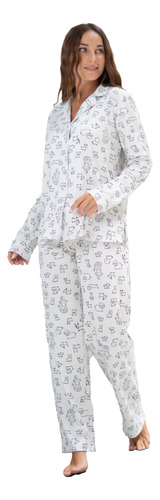 Pijama Manga Larga Lencatex Algodon Camisero Abotonado Mujer