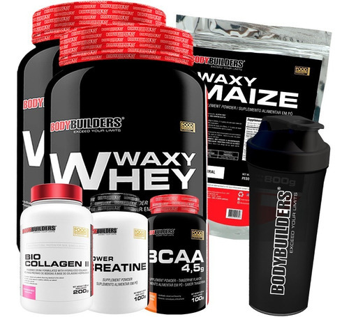 Kit 2x Whey 900g + Waxy Maize + Colágeno + Bcaa + Creatina Sabor Chocolate