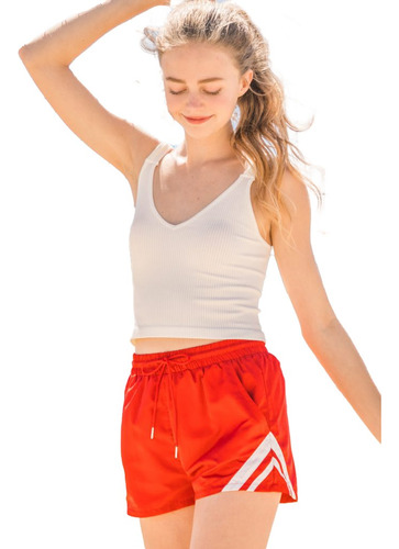 Short Transpirable Deportivo Mujer Gym Yoga Rojo/blanco