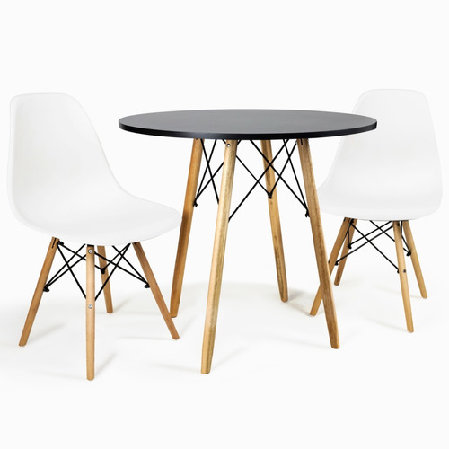 Mesa Redonda Eiffel P/ Sala 80cm E 2 Cadeiras Charles Eames