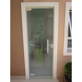 Porta De Abrir Pivotante Vidro Blindex Incolor 8mm 1,00x2,10 Cor Branco