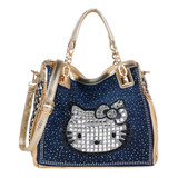 Bolso De Jean De Lona Para Mujer Con Diamantes Tejidos Purse