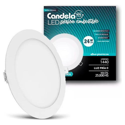 Plafón Led Embutible Redondo 24w Candela Luz Fría