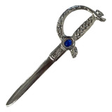 Espada Niquelada 17 Cm Em Metal Com Pedra Azul