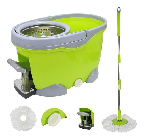 Balde Spin Mop 360 Inox Com Pedal Aluminio Completo Sp301-g