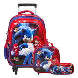 Kit Mochila Infantil Sonic Rodinha 3d + Lancheira Térmica