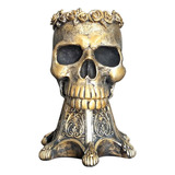 Retro Cráneo En Forma De Flor Maceta Estatuilla Gótico Oro